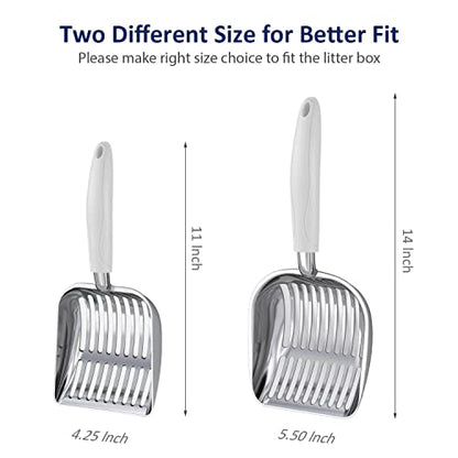 Cat Litter Scoop, Aluminum Alloy Sifter, Kitty Metal Scooper, Deep Shovel, Long Handle, Poop Sifting, Kitten Pooper Lifter, Durable, Heavy Duty, for Litter Box - color: POLISHED Aluminum \ #05 Grey Handle, size: Small