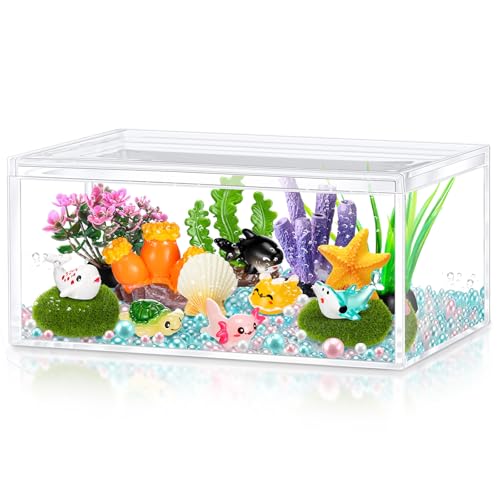 HyDren Ocean Crafts DIY Tank Glow in The Dark Mini Sea Animal Axolotl Figures Gift Ocean Diorama for Home Under The Sea Themed Birthday Party Decorations - style: Ocean