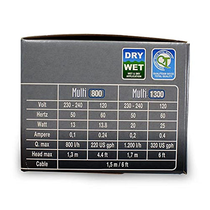 Sicce Multi Quiet 1300 Submersible Water Pump 320 GPH Adjustable Flow for Aquariums, Pond, Water Garden & Hydroponics - size: 320 GPH