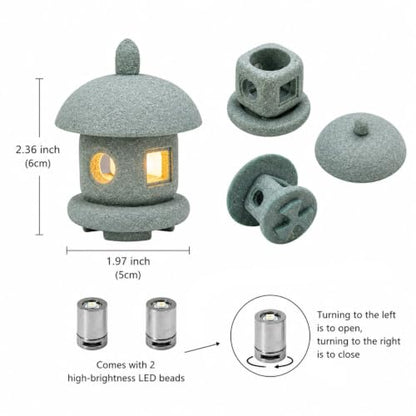 Japanese Pagoda LED Lamp Statue Figurine, Small Pagoda Lantern with Warm LED Light, Zen Garden Decor, Japanese Decor for Home, Desk, Bonsai, Terrarium, Aquarium Ornament - style: Style J