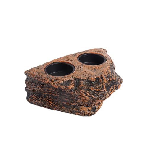 Reptile Magnetic Feeder Ledge, Reptile Food and Water Dish with 2PCS Bowls Feeding Cups for Lizards, Crested Gecko, Lizards and Chameleons Pets, Easy Install Terrarium Tank Accessory (Dual Feeder)