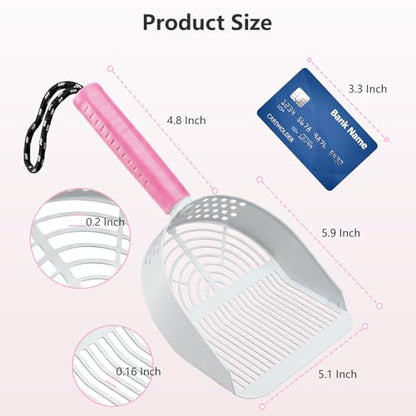 Cat Litter Scoop with Holder, 3 in 1 Metal Kitty Scooper | Heavy Duty Deep Litter Sifter with Dustpan & Mini Broom, Dual Coarse & Fine Grid, Quick Sift, Universal for All Cat Litter - color: Pink, size: Large