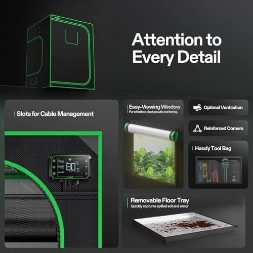 VIVOSUN S558 5x5 Grow Tent 60"x60"x80" High Reflective Mylar Tent | Wide Observation Window & Removable Floor Tray, 100% Reflective Mylar Interior, Sturdy Steel Frame for Plant Grow Setup - size: 60"x60"x80"