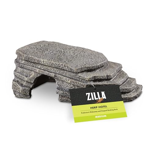 Zilla Herp Hotel, Naturalistic Hide and Basking-Platform for Leopard Geckos, Bearded Dragons, Anoles, Medium - size: Medium