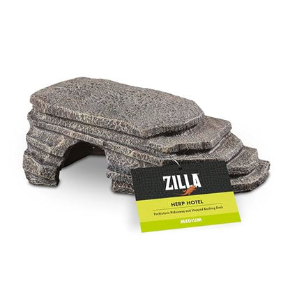 Zilla Herp Hotel, Naturalistic Hide and Basking-Platform for Leopard Geckos, Bearded Dragons, Anoles, Medium - size: Medium