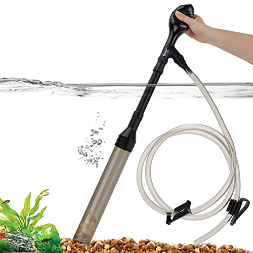 hygger Manual 256GPH Gravel Vacuum for Aquarium, Run in Seconds Aquarium Gravel Cleaner Low Water Level Water Changer Fish Tank Cleaner with Pinch or Grip Suction Ball Adjustable Length - size: L