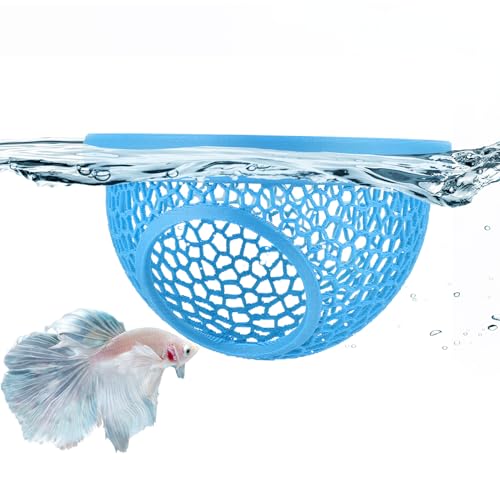 Blue Floating Betta Hide & Shrimp Cave: 3-in-1 Aquarium Hammock, Feeder & Resting Spot for Betta Fish, Shrimp & Small Fish | Eco-Safe PLA - color: Blue