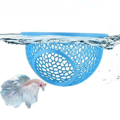 Blue Floating Betta Hide & Shrimp Cave: 3-in-1 Aquarium Hammock, Feeder & Resting Spot for Betta Fish, Shrimp & Small Fish | Eco-Safe PLA - color: Blue