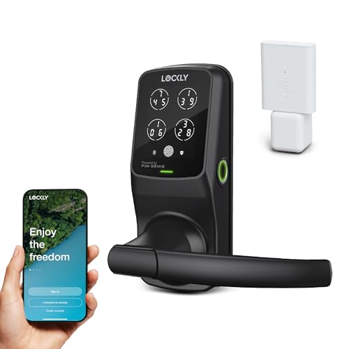 Lockly Secure Pro Wi-Fi Smart Lock with Handle | Keypad Keyless Entry Door Lock with Fingerprint,App Remote Control, Works with Alexa and Google, Auto Lock - color: Matte Black
