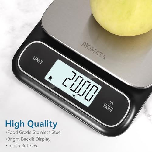 BOMATA Waterproof IPX6 Kitchen Scale with 0.1 g/0.01 oz High Precision | 5 kg/11 lbs, Digital Scale with Backlight, Stainless Steel Weighing Platform, for Food, Cooking,Baking,Weight Loss B619 Black - color: Black