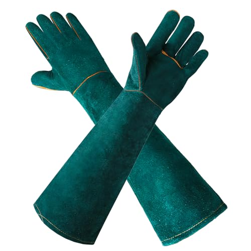Gardening Gloves 23.6", Thorn-Resistant Long Gauntlet, Split Cowhide Leather Protective Gloves with Reinforced Palm, Fireplace/BBQ/Forge, Welding Heat-Resistant, Animal Handling Bite-Resistant