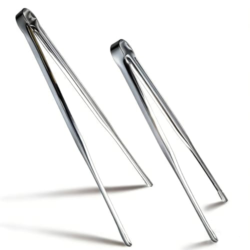 Stainless Steel Kitchen Tongs 2 Set, Non-Slip Serrated Tips, One-Piece Metal Cooking Tongs for Grilling, Plating, BBQ & Baking (11.5” & 13.5”)