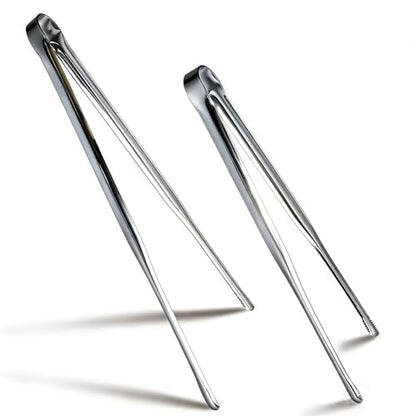 Stainless Steel Kitchen Tongs 2 Set, Non-Slip Serrated Tips, One-Piece Metal Cooking Tongs for Grilling, Plating, BBQ & Baking (11.5” & 13.5”)