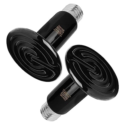 2 Pack 75W Black Ceramic Heat Emitter for Reptile | Infrared, No Light Emitted, Heater, 24/7 Warmth, Brooder Coop, Amphibians, Lizard, Turtle Tank, Aquarium, Snake, No Harm