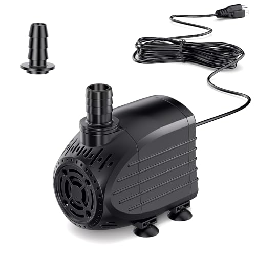 Ultra Quiet Submersible Water Pump 120GPH Size 2.8Lx2.1Wx2.3H in | Water Pump with Dry Burning Protection, 5ft Cord, 3ft High Lift for Fountains, Waterfall, Hydroponics, Aquariums KF202 - size: 120GPH