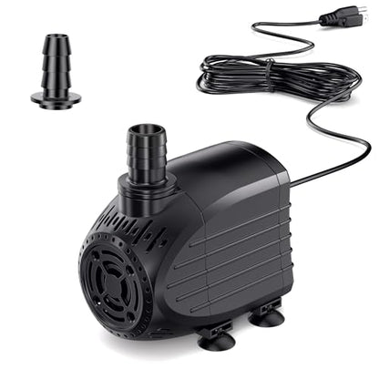Ultra Quiet Submersible Water Pump 120GPH Size 2.8Lx2.1Wx2.3H in | Water Pump with Dry Burning Protection, 5ft Cord, 3ft High Lift for Fountains, Waterfall, Hydroponics, Aquariums KF202 - size: 120GPH