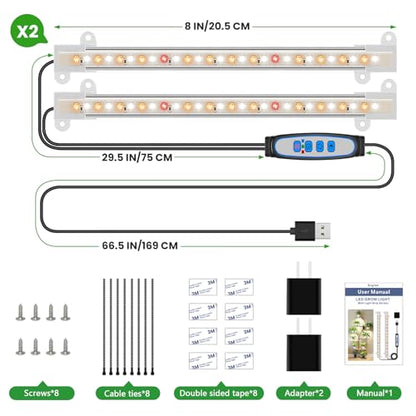 Wiaxulay 8in Grow Lights for Indoor Plants, Full Spectrum Plant Light Strip | 112 LEDs Under Cabinet Grow Lamp with 6/12/16 H Timer, 3 Lighting Modes, Ideal for Plant Stand, Shelf, Seed Starting 2 Pack - size: 2 Pack