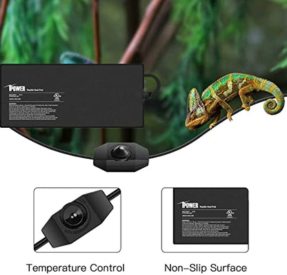 iPower 8X18 Inch 24 Watts Reptile Heating Mat with Adjustable Temperature Controller Under Tank Warmer Terrarium Heat Pad for Reptiles and Amphibians, for 50-60 Gallon Tank, 2 Pack - size: 8 X 18 Inch, style: 2 Pack with Adjustable Knob