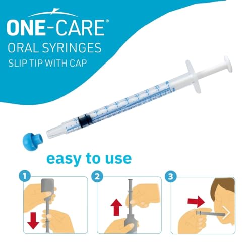 ONE-CARE 1ml Oral Syringe with Cap, Slip Tip Liquid Dispensers, 100/Box | Individually Wrapped, Food-Grade Plastic, Accurate Graduation for Precise Liquid Dosing, Oral Feed - Infants, Adults & Pets - size: 1ml