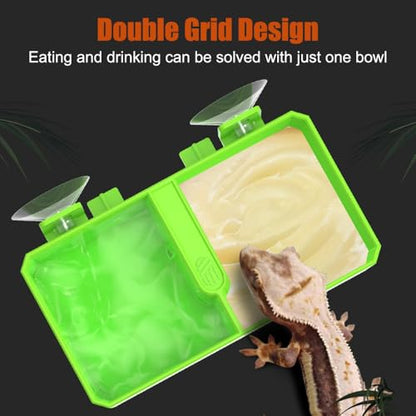 DONGKER Reptile Feeding Ledge,Square Dual-Compartment Reptile Water Food Bowl with 2 Suction Cup for Bearded Dragon Lizard Turtle Tortoise - size: S 3.9"x2.8"x1.3"