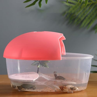 VILLCASE Reptile Pet Habitat Box and Swimming Area Plastic Turtle Terrarium Tank with Basking Platform Featuring Ventilation Holes on Top for Convenient Cleaning and Preventing Pet Escape