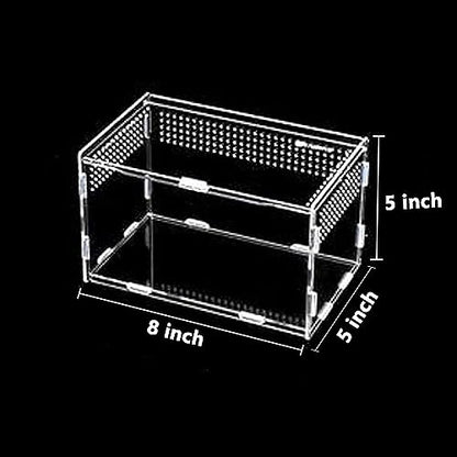 Acrylic Jumping Spider Terrarium Enclosure, Mini Reptile Tank Habitat with Locking Acrylic Spider Feeding Box for Tarantula Small Tree Dwelling Reptiles Insect (8x5x5 Inch)