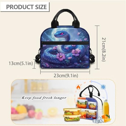 Kids Lunch Bag Snake Pattern: Holds Lunch Energy Meal + Water Bottle + Snacks - Insulated Lunch Box Keeps Cool- Ideal for Reptile Expo, School & Outdoor Adventure - color: Snake