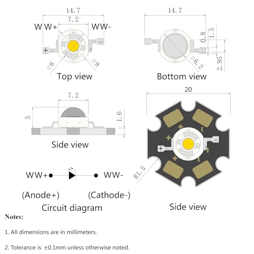 5PCS 3W Warm White LED Chip, High Power COB Bright Light Emitting Diode with Aluminum Plate 20mm Star PCB Base Heat Sink for Light Chip Replacement (700mA,3.0-3.4V,140deg,2800-3200K) - color: Warm White