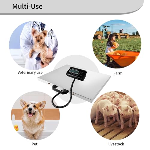 Digital Livestock Scale 660Lbs x 0.2Lbs,21'' x 17'' Veterinary Scale Pet Vet Scale Stainless Steel Platform Animal Scale,Electronic Postal Scale, Industrial Floor Scale
