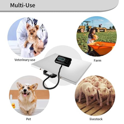 Digital Livestock Scale 660Lbs x 0.2Lbs,21'' x 17'' Veterinary Scale Pet Vet Scale Stainless Steel Platform Animal Scale,Electronic Postal Scale, Industrial Floor Scale