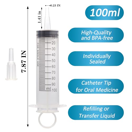 100ml Large Syringes, Individually Sterile Sealed Plastic Syringe for Liquid, Scientific Labs, Measurement, Pet Feeding ,Ink Refilling ,Oil or Glue Applicator(1 Pack) - style: 100ml