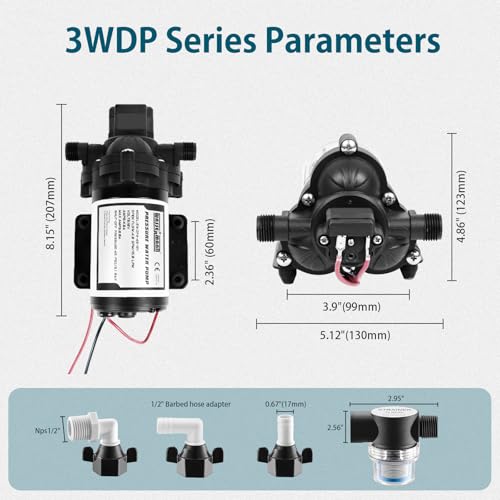 RV Pump, 12V Self-priming RV Water Pressure Pump 4.0GPM 45PSI with Pressure Switch, for RV Marine Camping Yacht Garden, 12Volt DC Fresh Water Pumps RV Water Pump 2088-554-144 Replacement - color: White02