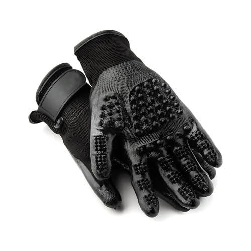 Pet Grooming Glove – Patented Rubber-Massage Shedding Bath & Hair Remover for Dogs, Cats & Livestock – Lightweight, Flexible, Secure Fit (Black) - color: Black