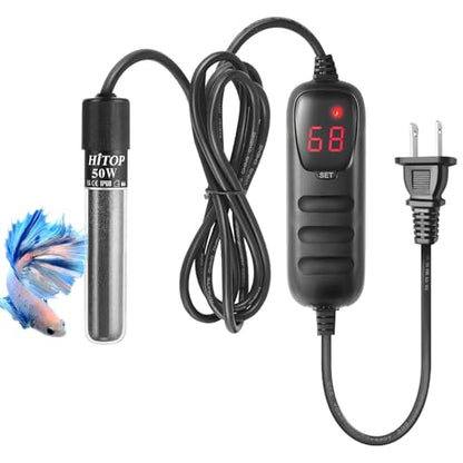 HITOP Mini Submersible Aquarium Heater -50W Digital Heater for Fish Tank Turtle Tank, for Saltwater and Fresh Water with Temperature Controller - size: (5-12Gal) 50W