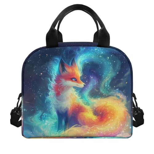 Fox Lunch Box for Girls Galaxy Lunch Bag Back to School Lunchbox Portable Outer Space Insulated Lunch Tote Bag Picnic Starry Night Lunch Boxes with Shoulder Straps Lunch Container - color: Fox Galaxy