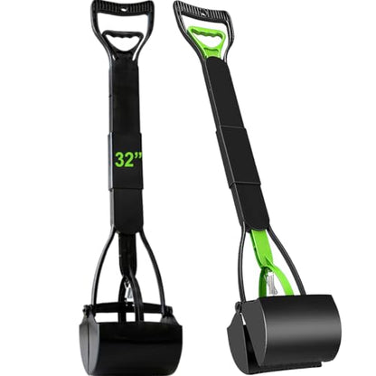 2-Pack Pooper Scooper for Large Small Dogs Heavy Duty, 32" Long Handle Poop Scoops for Yard, Grass, Gravel, Dog Poop Grabber with High Strength Material and Durable Spring（Green&Black） - size: 2 Pieces(32-inch length)
