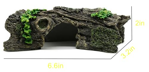 Aquarium Hollow Tree Trunk Decoration-Resin Betta Fish Cave Hide with 3 Entry Holes | Hideout & Resting Decor for Nano Fish,Guppies & Small Fish Tanks|6.6"×3.3"×2.1" - size: xs