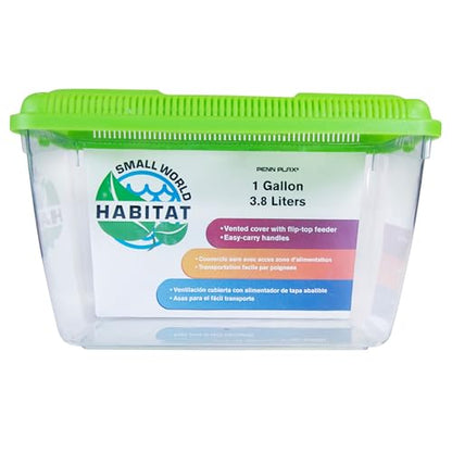 Penn-Plax Small World Habitat 1 Gallon Tank - Portable & Transparent Plastic Tank - Ventilated Lid, Flip-Top Feeder & Easy-Carry Handle -Ideal for Small Critters & Aquatic Pets -Green, 10x5.43x6.26 In - size: 1 Gallon