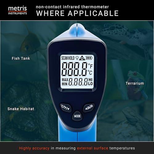 Metris Digital Infrared Thermometer for Aquarium Fish Tank, Reptile, Snake, Terrarium Accessories, Automotive, Laser Temperature Gun with 1-Point Aiming, MMM-2