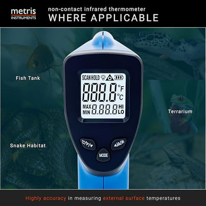 Metris Digital Infrared Thermometer for Aquarium Fish Tank, Reptile, Snake, Terrarium Accessories, Automotive, Laser Temperature Gun with 1-Point Aiming, MMM-2
