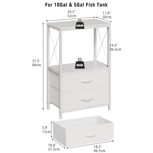 10 Gallon Aquarium Stand with 2 Drawers, White | 10 Gallon Fish Tank Stand; 2-Tier Storage Shelf; Heavy-Duty Metal Frame; Reptile & Turtle Tank Stand; White Finish - color: White