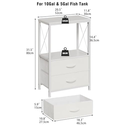 10 Gallon Aquarium Stand with 2 Drawers, White | 10 Gallon Fish Tank Stand; 2-Tier Storage Shelf; Heavy-Duty Metal Frame; Reptile & Turtle Tank Stand; White Finish - color: White
