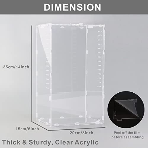 Aiicioo Micro Habitat Terrarium Enclosure 8x6x14 Inches Tarantula Enclosure Box Insect Habitat Clear Acrylic Reptile Feeding Tank for Jumping Spiders Insect Small Tree Dwelling Reptiles - size: 8x6x14 Inches