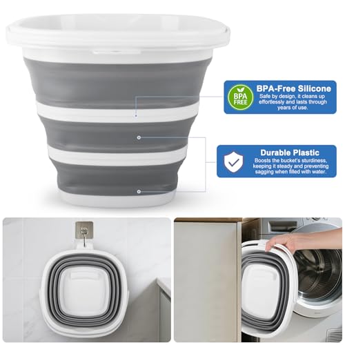 10L Collapsible Bucket for Cleaning, Portable Ice Bucket Water Pail for Space Saving, Foldable Sand Buckets with Handles for House Bathroom, Plastic Tub Sink Camping Wash Basin RV Essentials - size: 10L