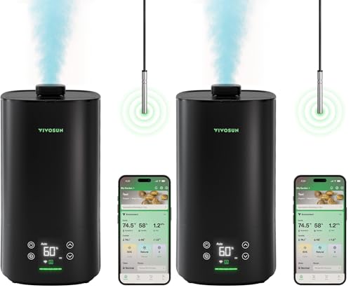 VIVOSUN AeroStream H05 Intelligent Wi-Fi Humidifier, 1.32 Gal / 5 L Humidifier with Temp & Humidity Probe, Smart Remote Control, Designed for Growers (Pack of 2) - size: 5 L (Pack of 2)