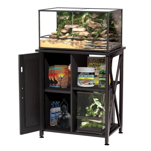 Herture 45-67 Gallon Reptile Tank Stand with Power Outlet, Terrarium Stand with Storage Cabinet, 24" Wx18 D Tabletop, Reptile Terrarium, Black PG12XYB - color: Black, size: 24x18"-46-67 Gallon