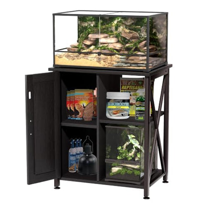 Herture 45-67 Gallon Reptile Tank Stand with Power Outlet, Terrarium Stand with Storage Cabinet, 24" Wx18 D Tabletop, Reptile Terrarium, Black PG12XYB - color: Black, size: 24x18"-46-67 Gallon