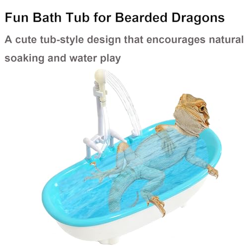 Bearded Dragon Pool with Faucet, Mini Reptile Bath Tub Accessories | Gentle circulating water flow for soaking and hydration designed for young bearded dragons geckos lizards and small reptiles