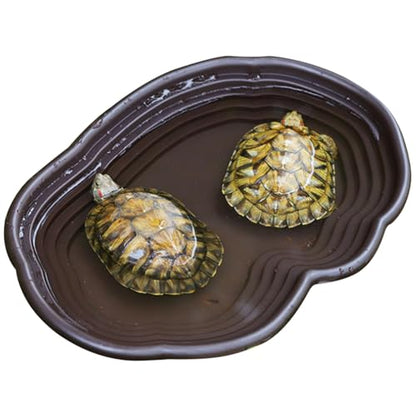 Reptile Water Dish, 15x11x2 Large Simulation Tortoise Water Dish, Decorative Plastic Stepped Reptile Bathing Pool for Lizard Gecko Turtle Turtle Tub Tortoise Habitat
