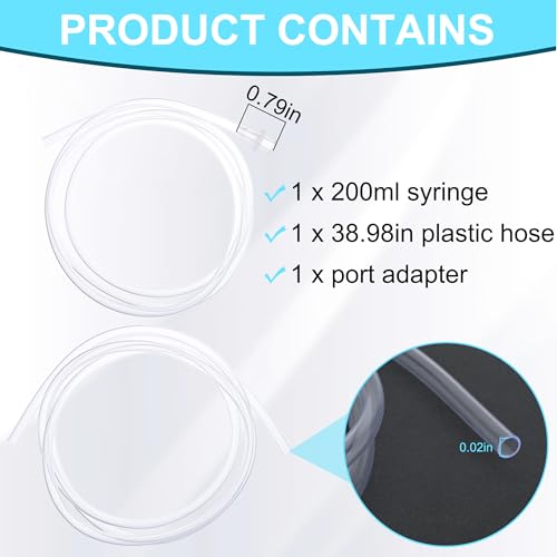 2 Pack 200ml Luer Lock Syringe with 39" Tube and Luer Connectors | 200cc Large Plastic Syringes for Liquid, Oil, Feeding, Watering - size: 200ml